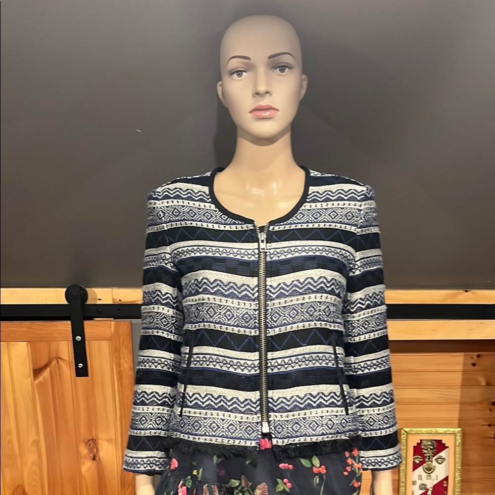 LOFT Black and White Geometric Blazer